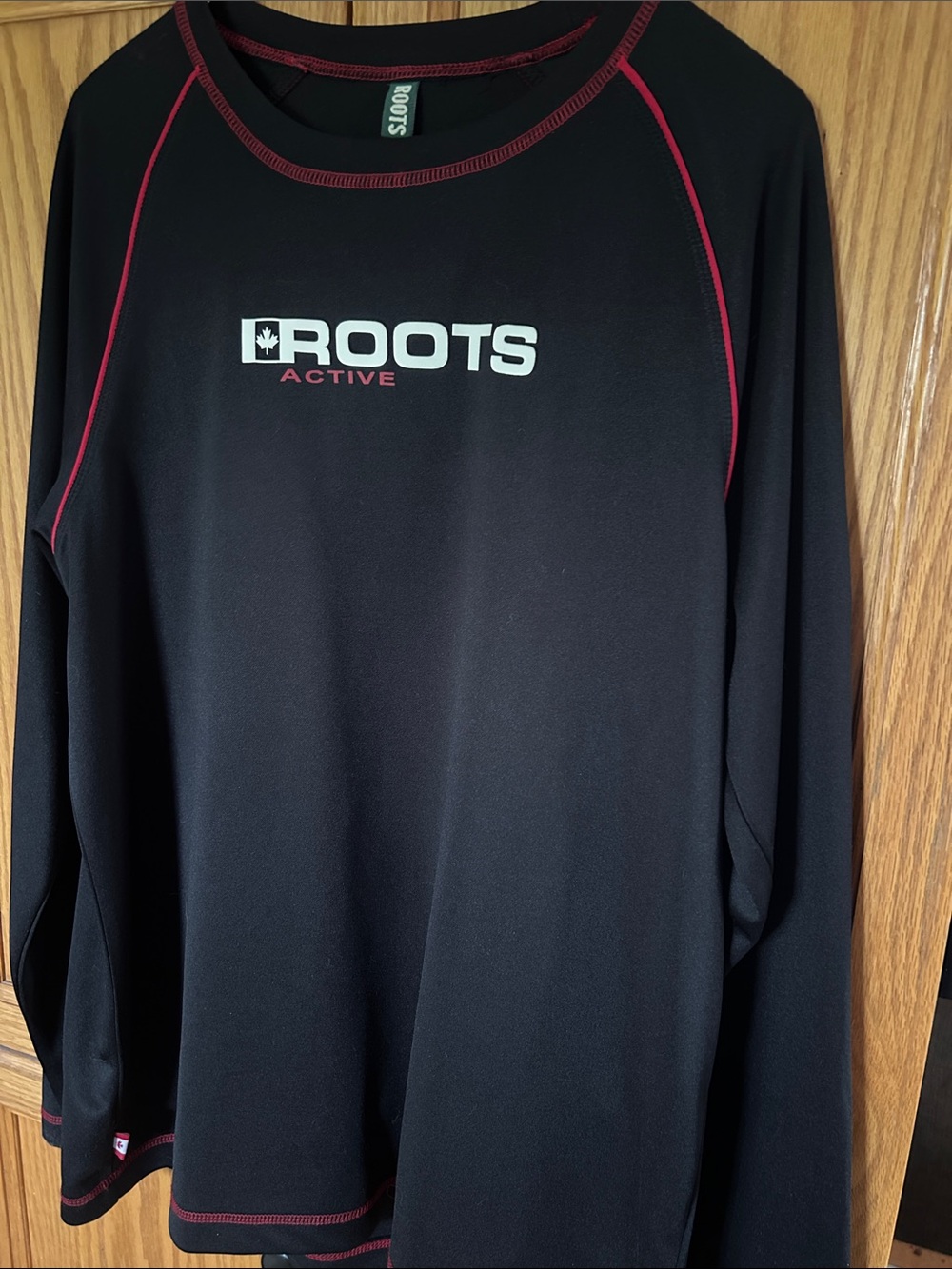 Roots Black Long Sleeve Active Top with Red Trim